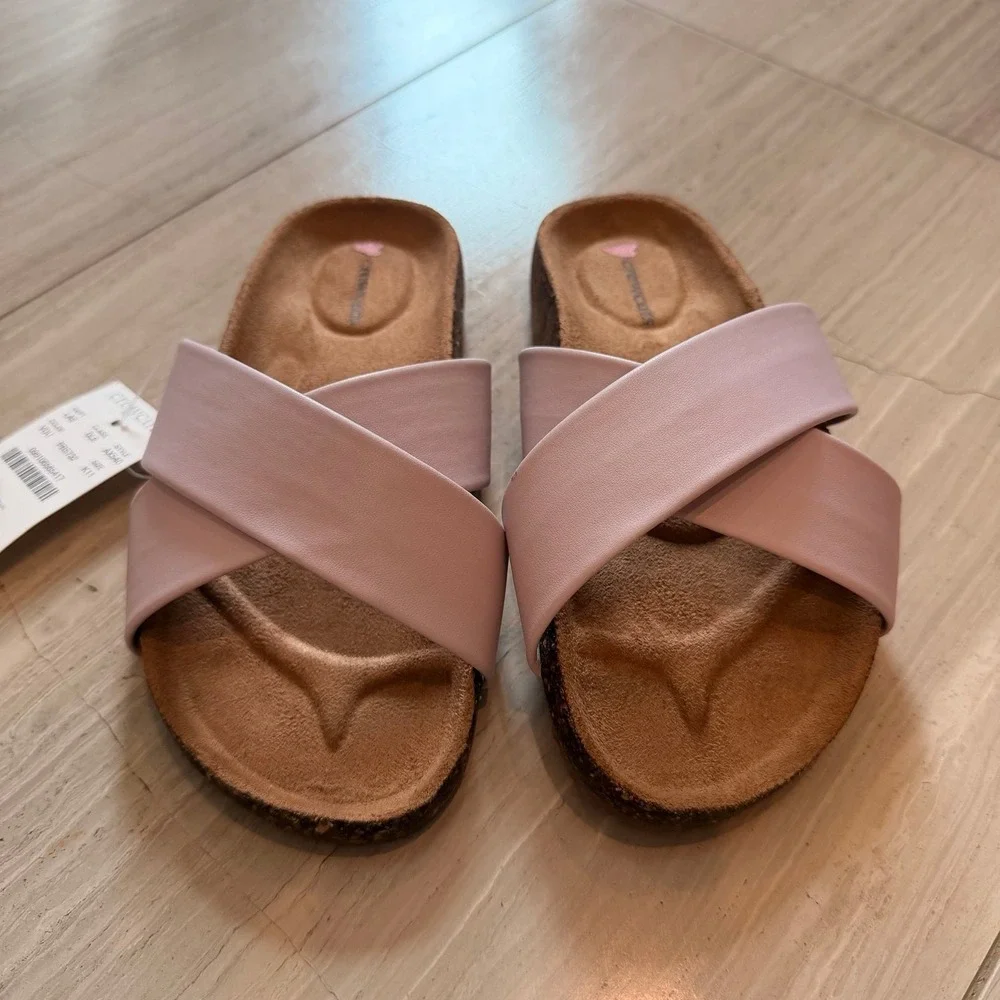 J.Crew Crewcuts Cross‎ Strap Comfy Slide Sandals Cork Trip Violet Dust AX540 K11